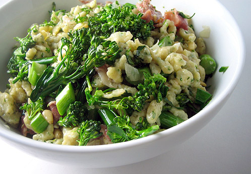 Brown butter spaetzle with prosciutto and broccoli rabe