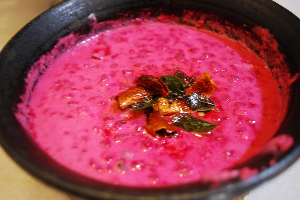 PACHADI ( Sauteed beetroot in warm and spicy yogurt gravy)