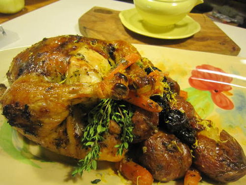 Lemon Chicken Roasted on Vegetable Nest