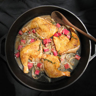 Chicken Legs & Thighs Braised in a Savory Blood Orange & Rhubarb Sauce