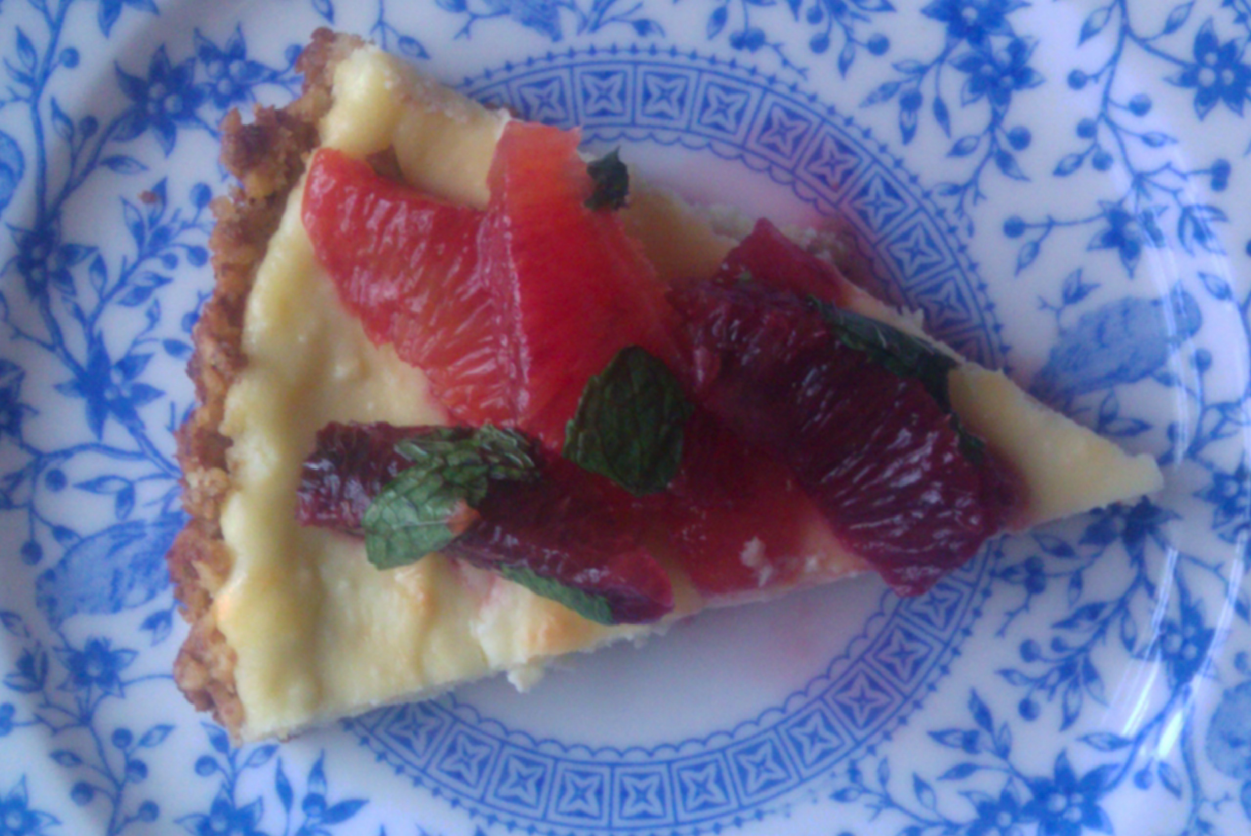 Feta Cheese Tart with Walnut Crust and Honeyed Blood Orange & Mint Salad