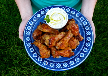 Blood Orange Glazed Chicken Wings with Minted Whipped Feta
