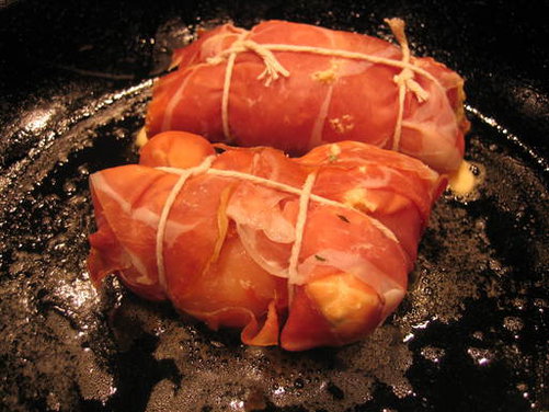 Proscuttio Wrapped Chicken Stuffed w/ Feta & Mint -- Doused in a 3-Day Blood Orange Reduction