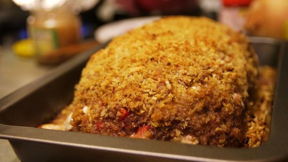 Panko Crusted Mozzarella Stuffed Japanese Curry Meatloaf