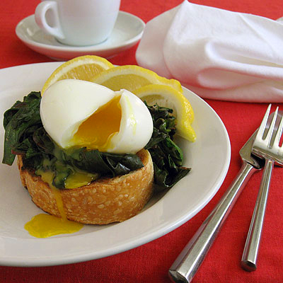 Soft Boiled Eggs with Red Spinach
