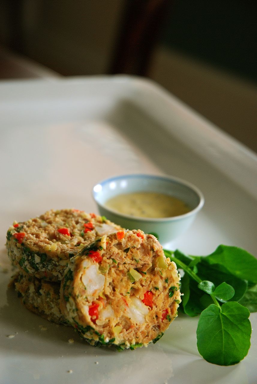 Chicken and Shrimp Meatloaf with Whole Grain Mustard Dipping Sauce