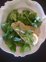Veal and Anchovy Meatloaf (shown on a bed of arugula w/ lemon tarragon vinaigrette)