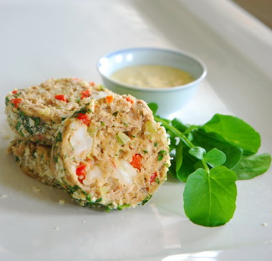 Chicken and Shrimp Meatloaf with Whole Grain Mustard Dipping Sauce