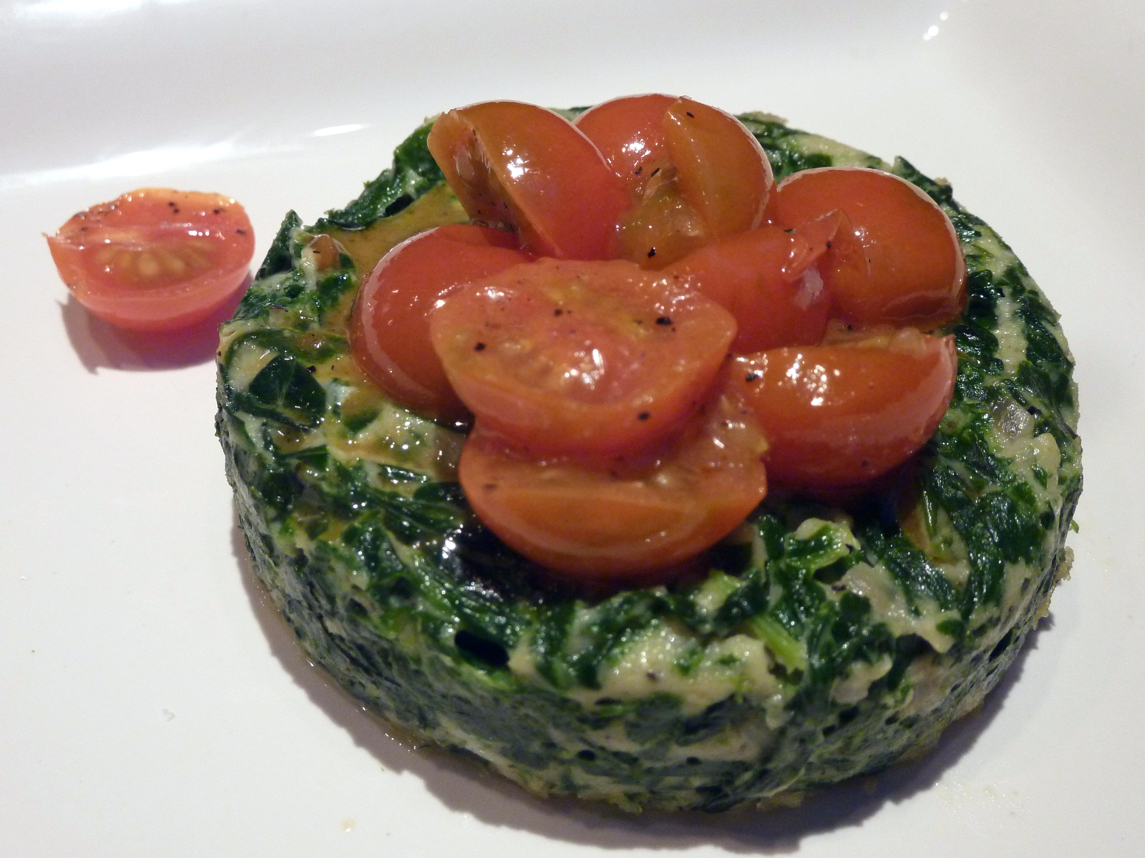 Cozy Spinach Timbales with Sauteed Tomatoes