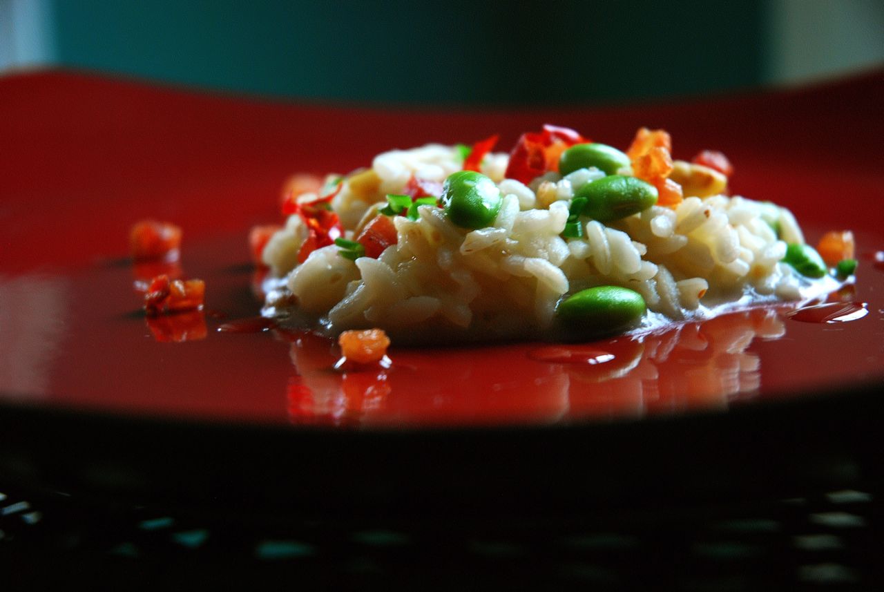 Risotto "Japanese Style" with Edamame, Bacon and Toasted Pine Nuts