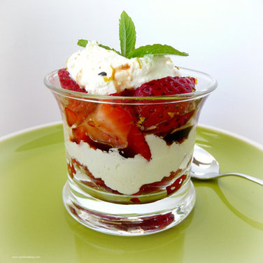 Strawberry Cream Parfaits with Black Pepper and Balsamic Syrup