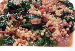 Swiss Chard Bacon Saute with Pasta (Italy For Almost Free)