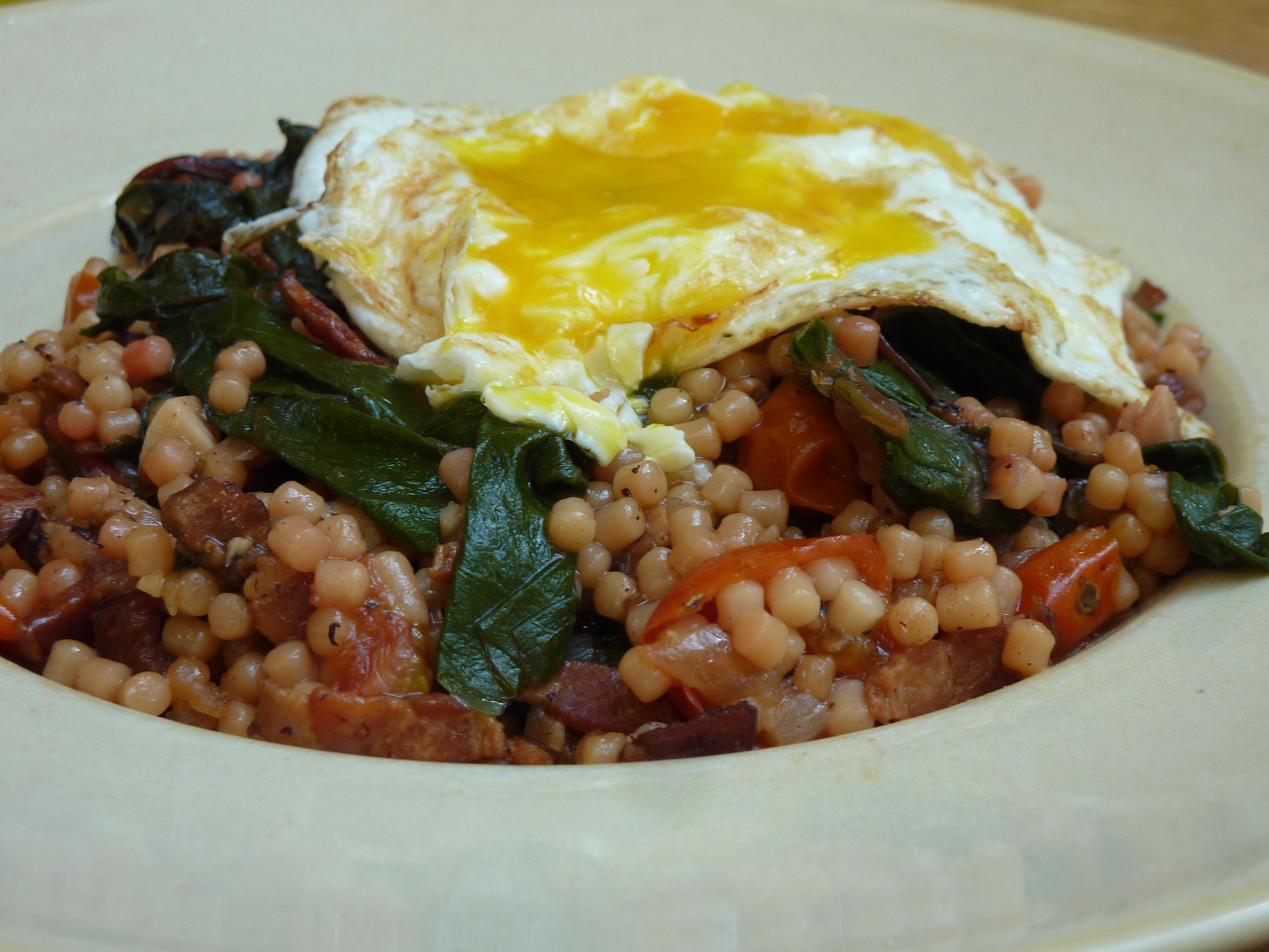 Swiss Chard Bacon Saute with Pasta (Italy For Almost Free)