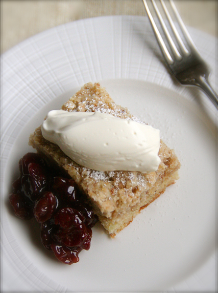 Lemon Anise and Cardamom cake with Balsamic Sour Cherry Sauce