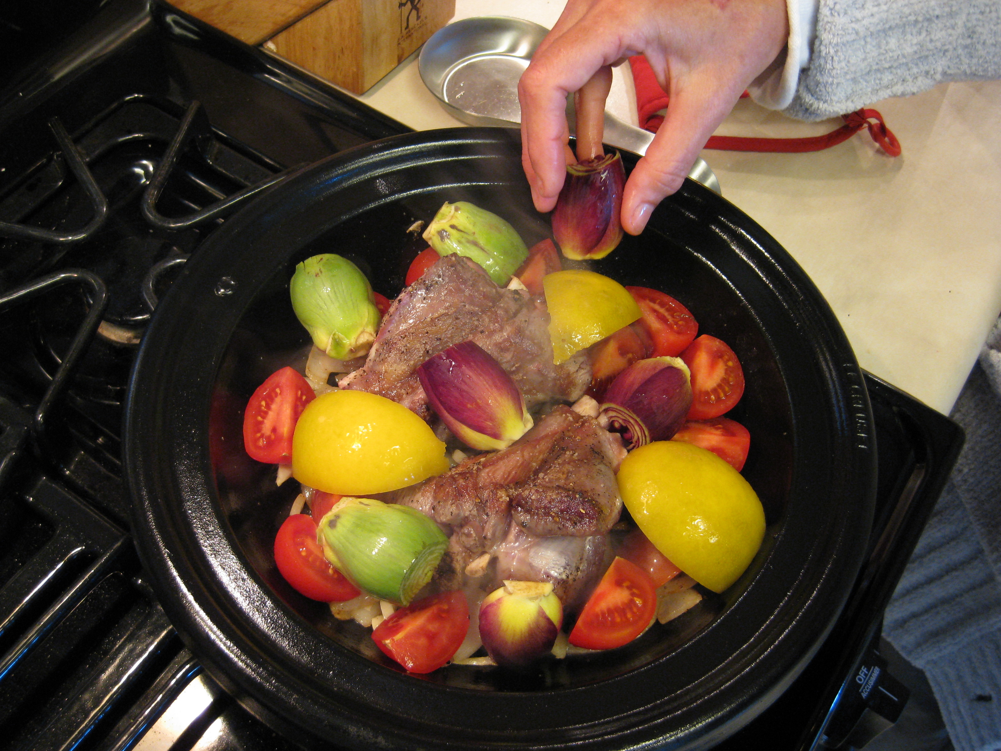 Lemon Lamb Shanks with Baby Artichokes