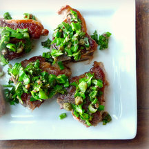 Lamb Loin Chops with Lemon Mint Salsa Verde and Flageolets