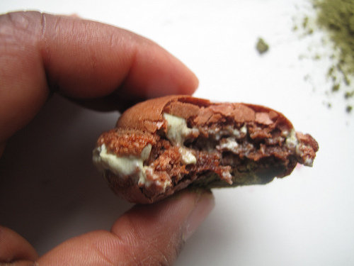 Chocolate Macarons with Matcha Cream