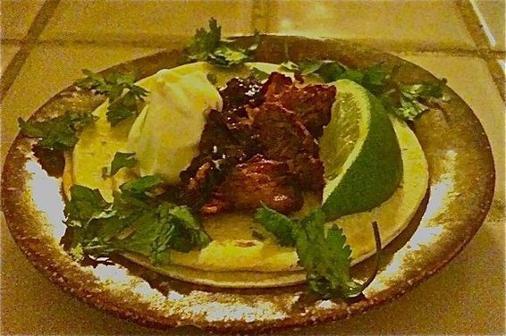 Achiote Lamb Tacos Two Ways: Olive-Herb Salsa and Asiago-Brown Ale Sauce