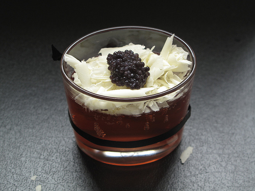 Wine Jelly, White Chocolate and Caviar Verrine
