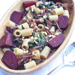 Pasta with Roasted Beets and Beet Greens