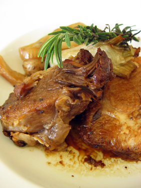 Slow-Roasted Pork Shoulder with Fennel, Onions, Teeny Tiny Potatoes and Garlic