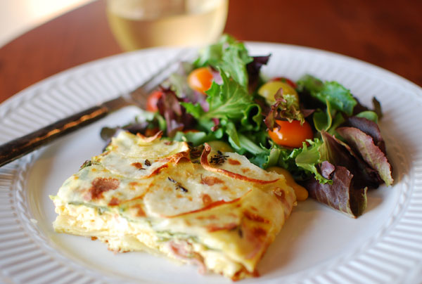 Frittata with Prosciutto, Potatoes, Goat Cheese & Thyme