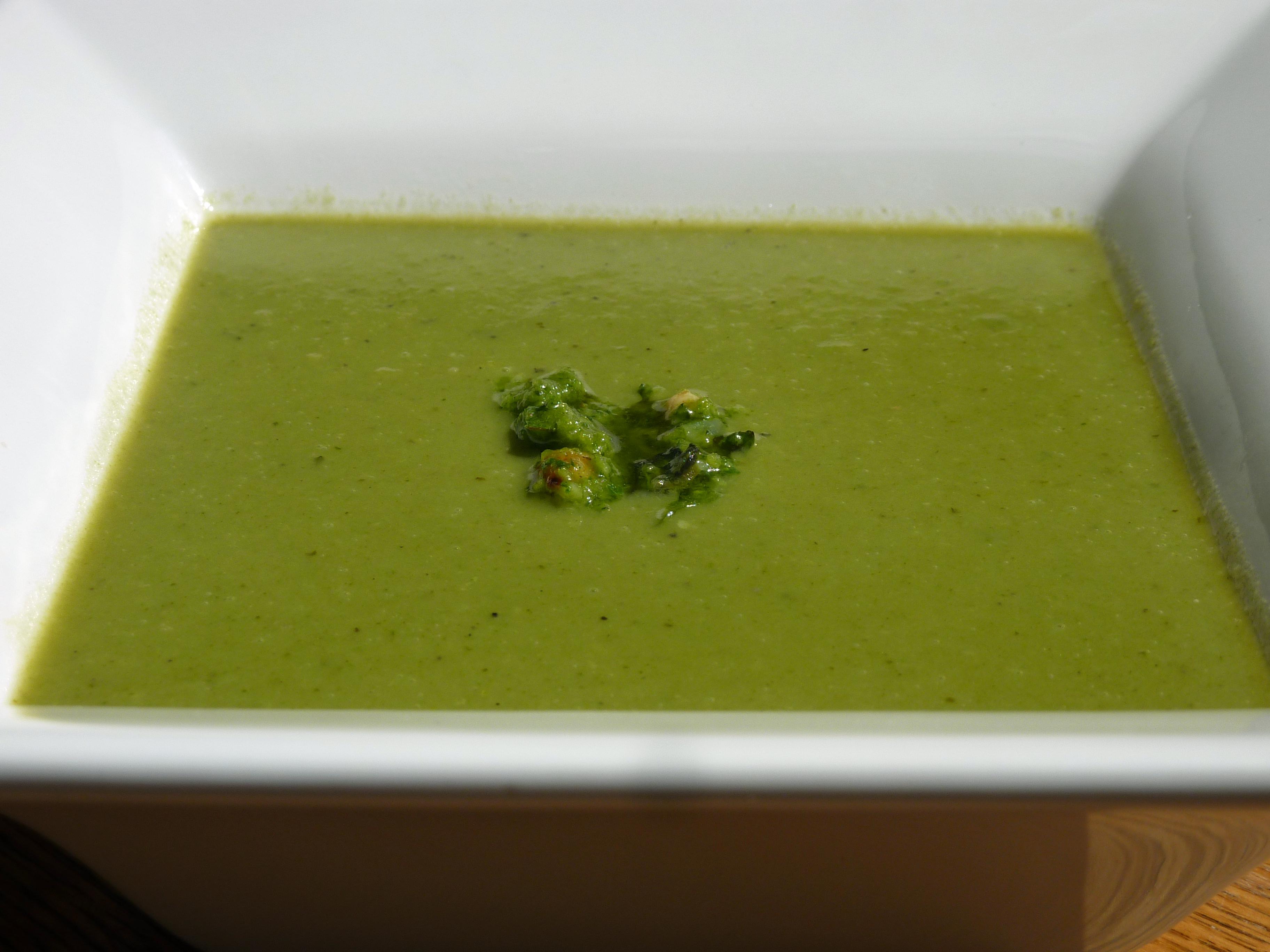 Romaine, Pea and Mint Soup with Sorrel Mint Pesto (Take 2)