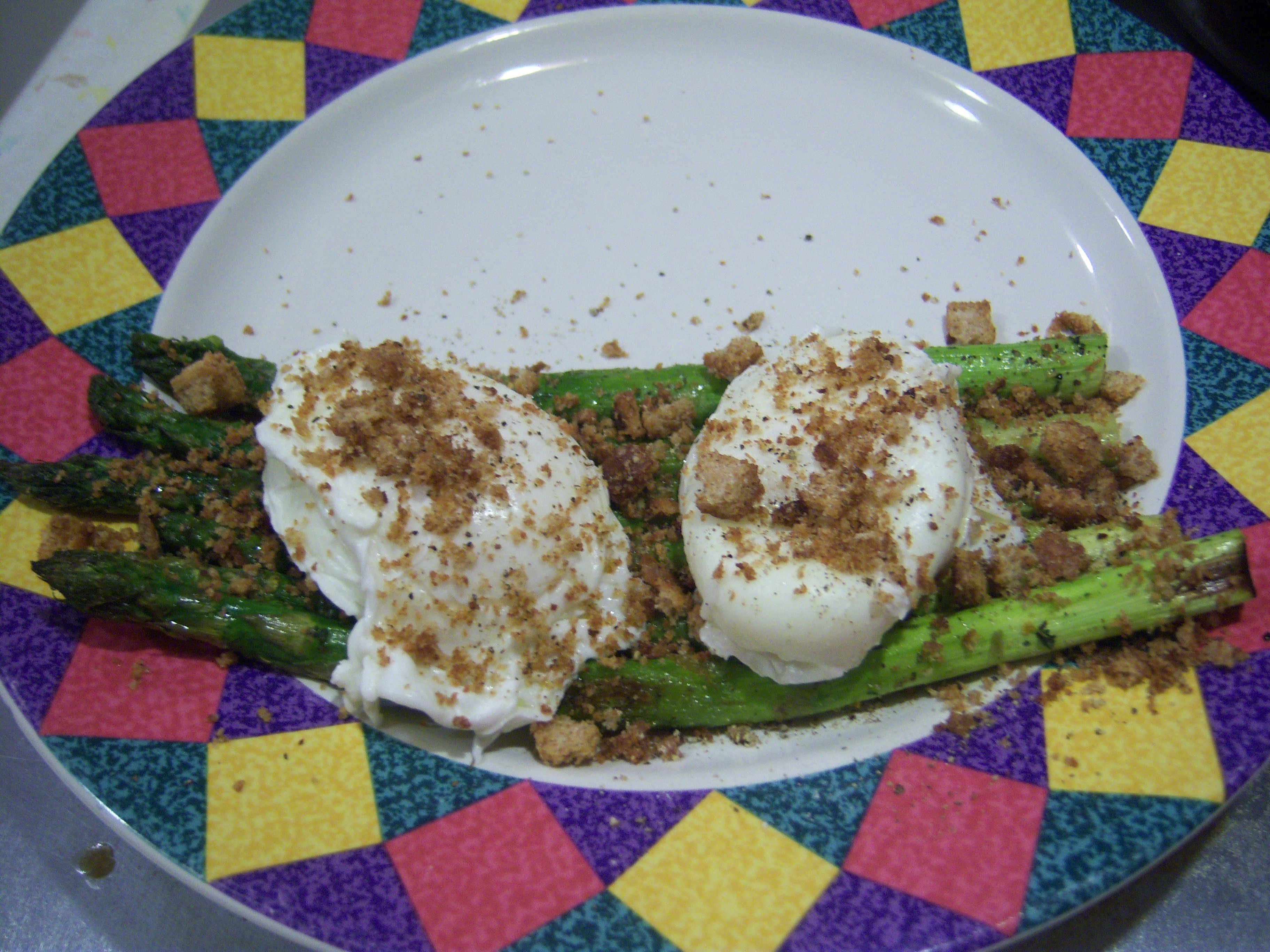 Tender Asparagus with Soft Poached Eggs, Mexican Tarragon and Italian Bread Crumbs