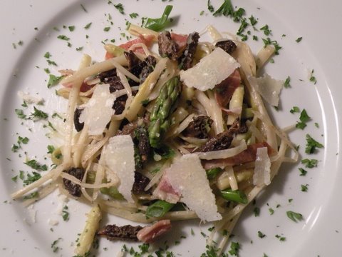 White Asparagus Ribbons with Morels and Brown Butter