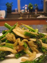 Sautéed Asparagus Spears & Ends w/ Roasted Fennel & Prosciutto
