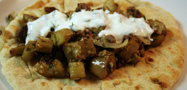 Beef & Eggplant Flatbread Sandwiches