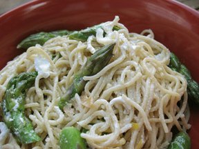 Capellini with Asparagus, Goat Cheese and Truffle Oil