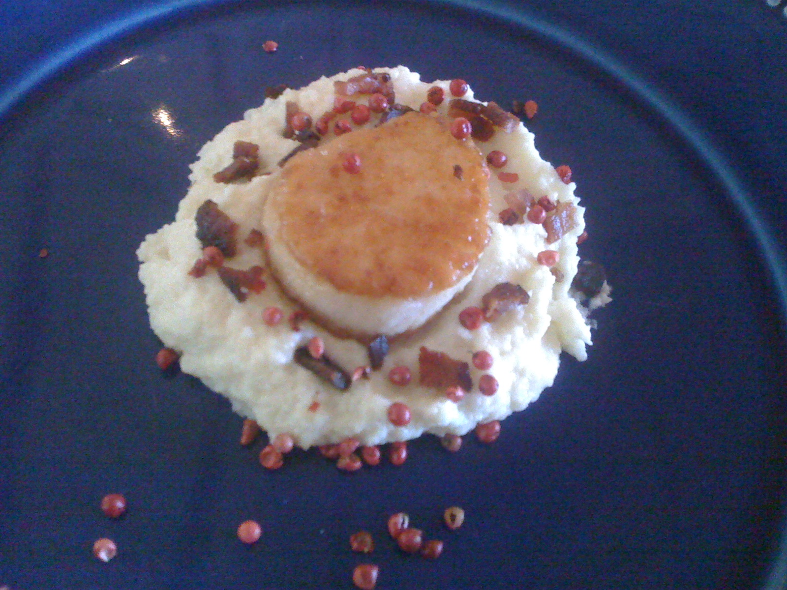 SAUTEED SCALLOPS WITH CREAMED CAULIFLOWER AND BACON