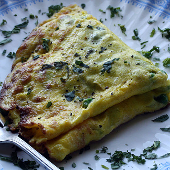 Petite Pea Omelet with Mint and Mascarpone