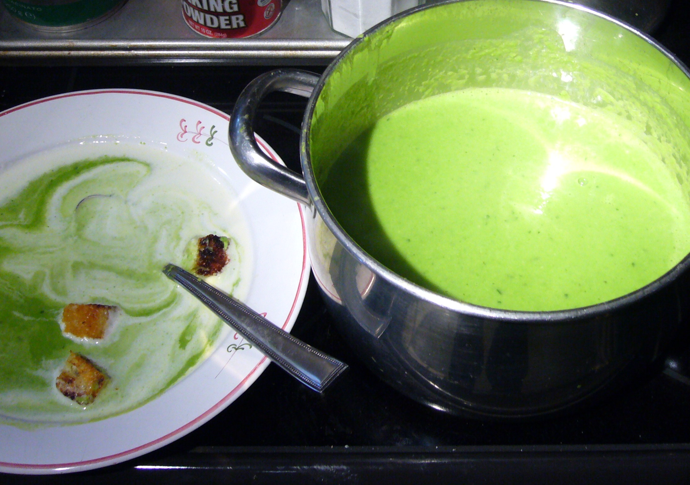Spring Pea Soup, Garlic Croutons, Lemongrass Cream