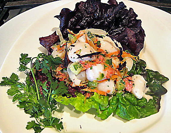 Day Boat Scallops "Poisson Cru" Style with Pickled Ginger and Toasted Nori