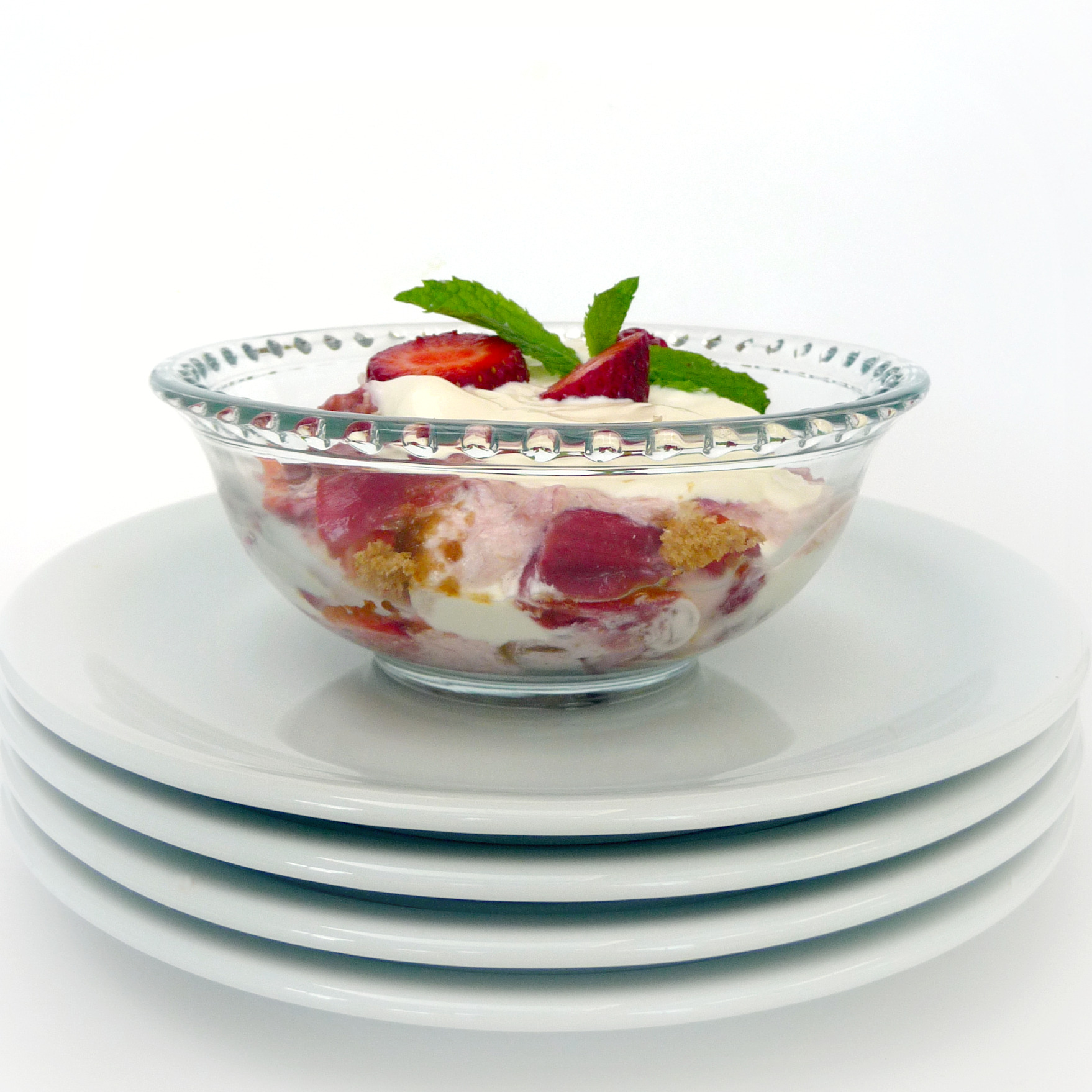Rhubarb Trifle with Almond Macaroons and Vanilla Cream