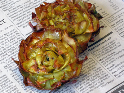 Baby Purple Artichokes Fried in Olive Oil