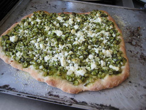 Corn and Feta Pizza with Cilantro Lime Pesto