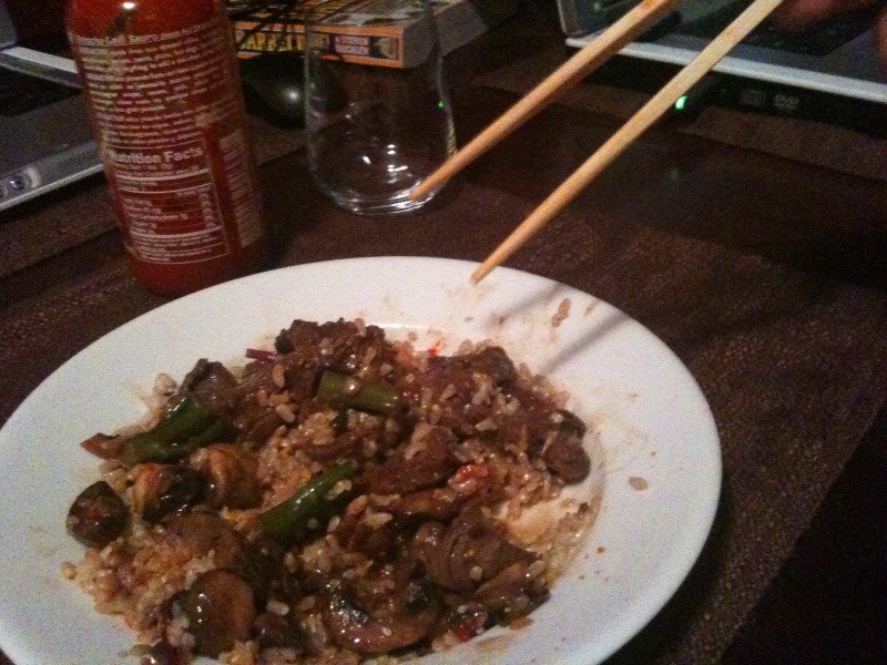 Beef Stir Fry with Mushrooms, Baby Broccoli, Baby Chard and Ramps