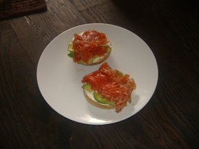 Cured Salmon, Avocado and Cream Cheese on a Bagel