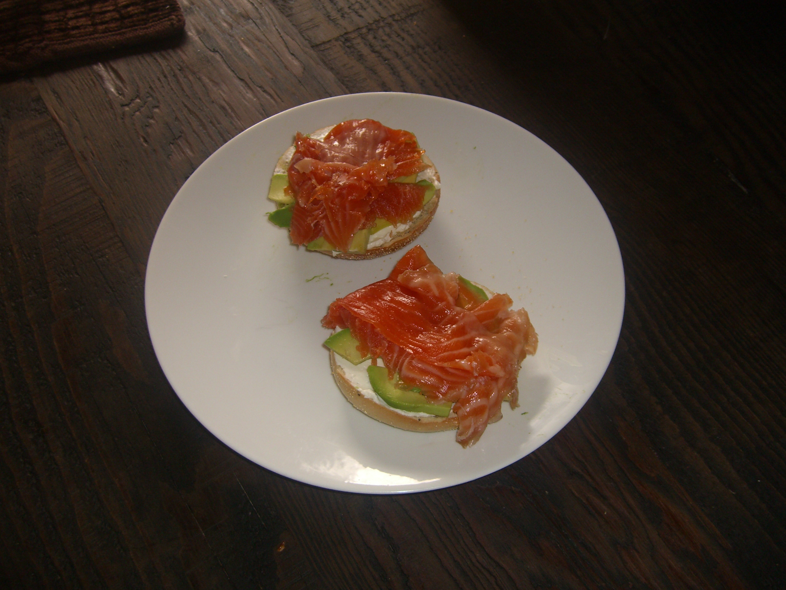 Cured Salmon, Avocado and Cream Cheese on a Bagel