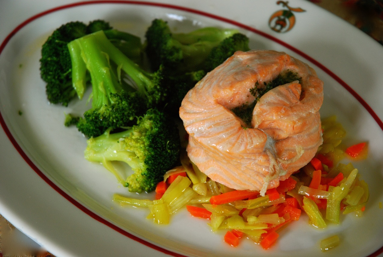 Steamed Salmon Mirepoix