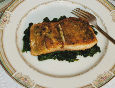 Falafel Crusted Salmon on a Bed of Spinach