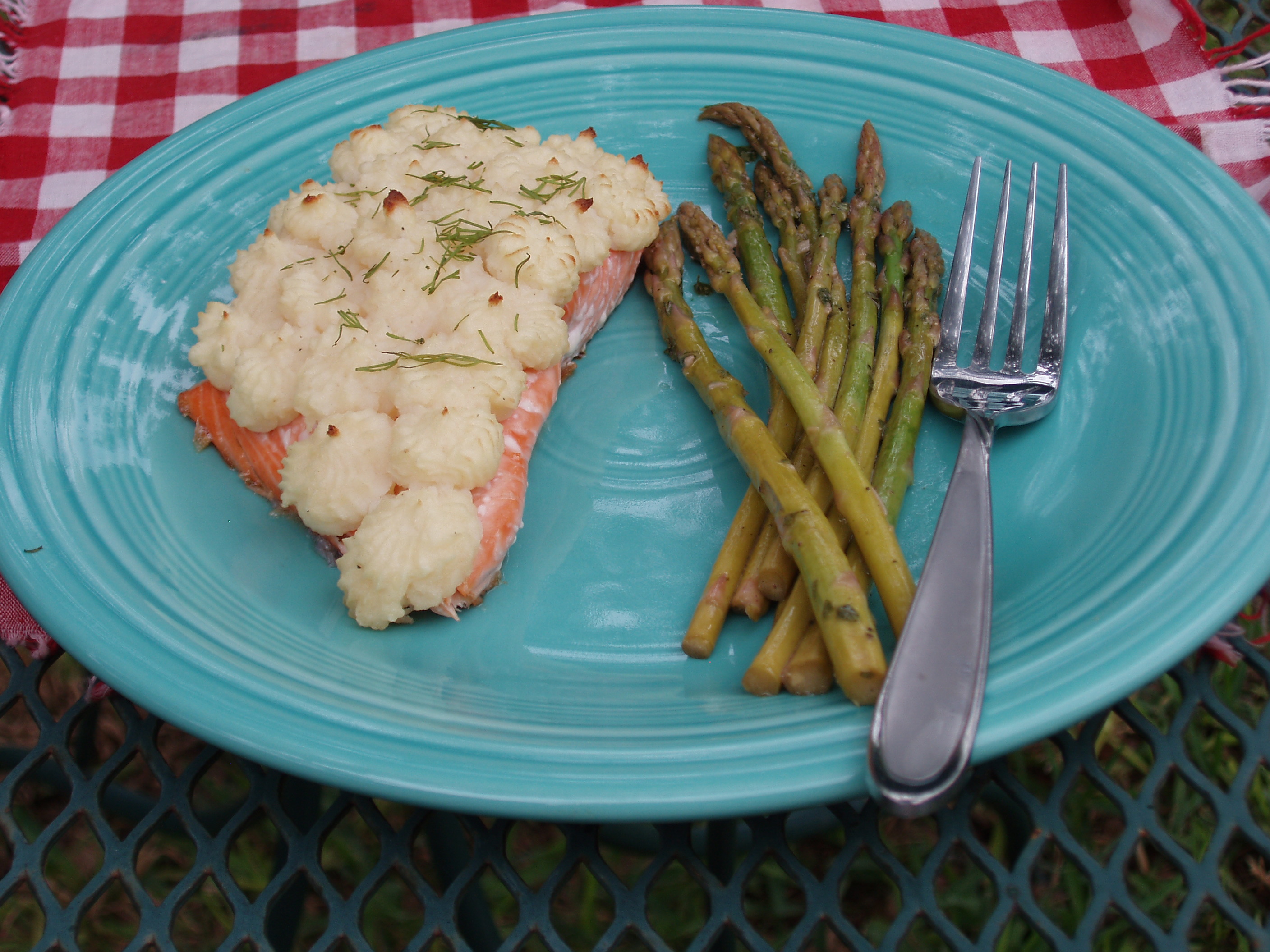 Baked Salmon with Duchess Potatoes or Pommes de Terre Duchesse