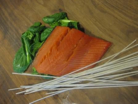 Hot Smoked Salmon, Soba and Asian Greens Salad