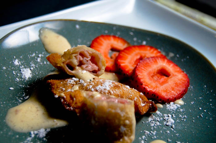 Strawberry Mascarpone Dumplings with Strawberry Whiskey Sabayon