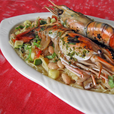 Grilled Prawns with Pasta au Pistou