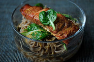 Hot Smoked Salmon, Soba and Asian Greens Salad