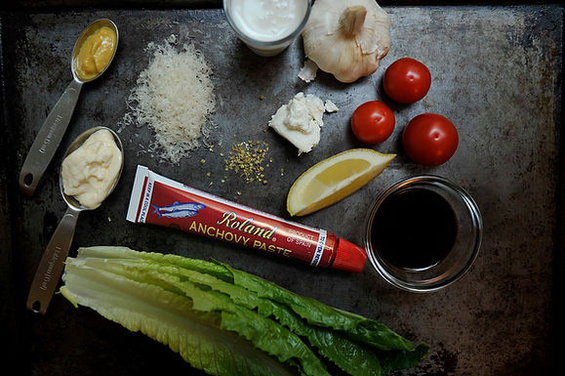 Goat Cheese Caesar Salad with Roasted Tomatoes and Parmesan Crisp